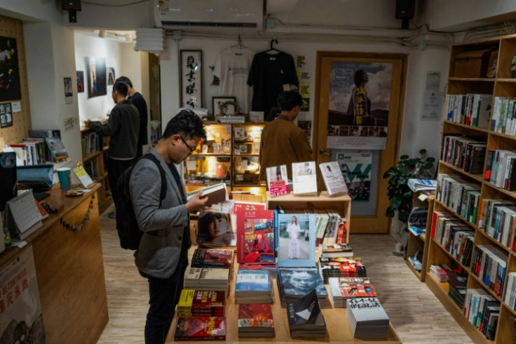 Many of the books on sale at "Have A Nice Stay" focus on media literacy, democratic development and authoritarianism