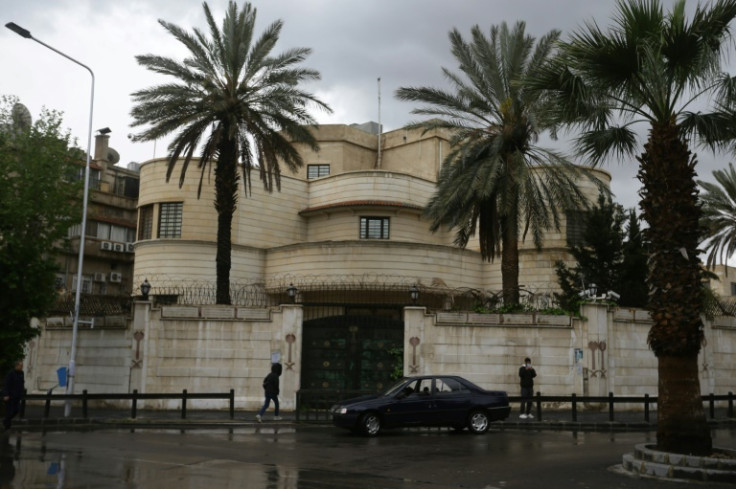 Saudi Arabia has said that its diplomats will resume work in Syria -- pictured is the closed Saudi embassy in Damascus in April 2023