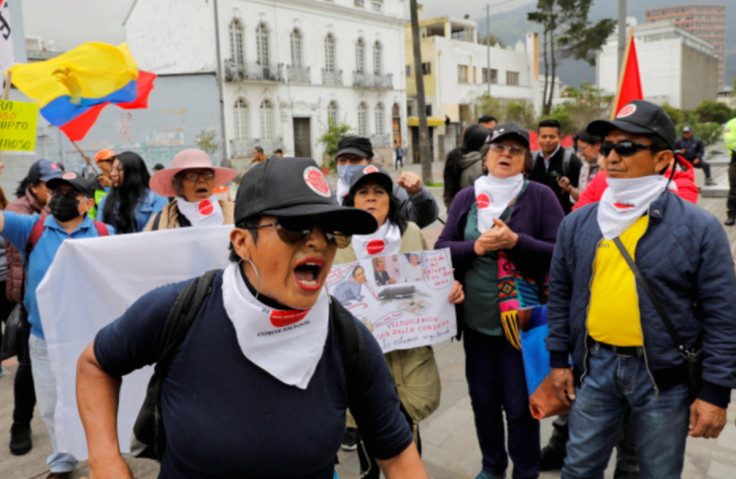 Protest calling for Ecuador's President Guillermo Lasso's dismissal, outside of the National Assembly, in Quito