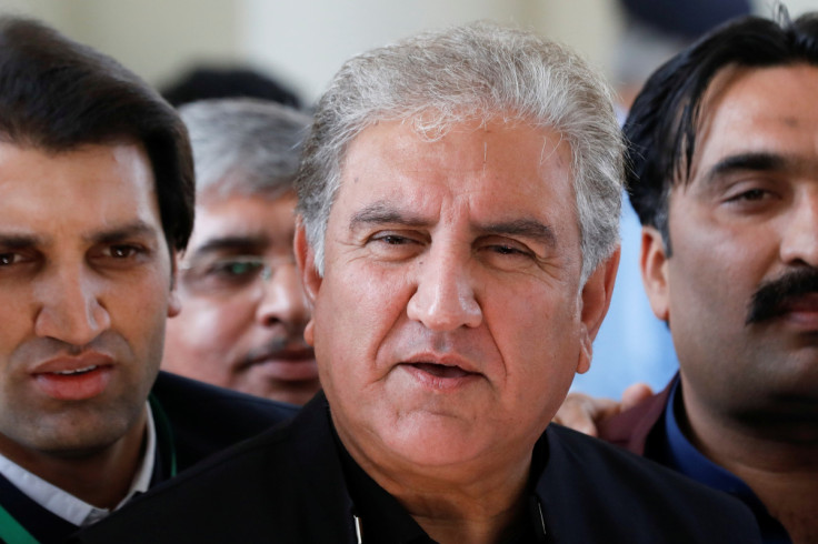 Pakistan's Former Foreign Minister Shah Mahmood Qureshi speaks with the media after the proceedings at the Supreme Court in Islamabad