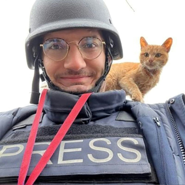 Arman Soldin's selfie with a cat during an AFP assignment in Ukraine