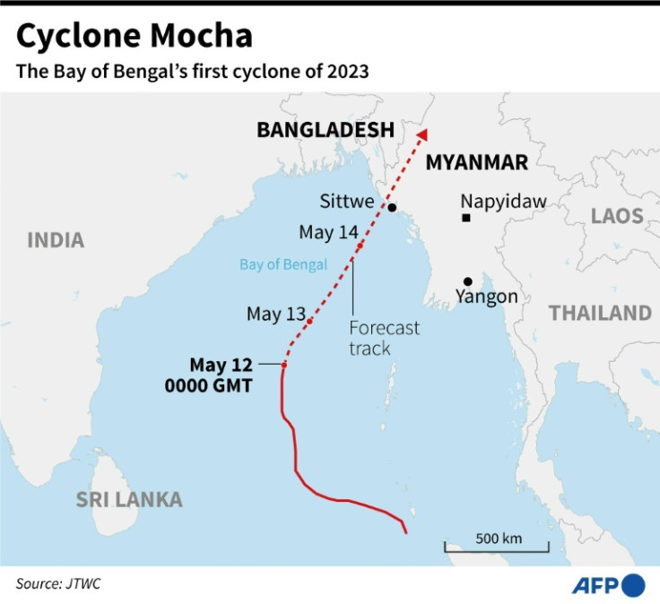 The track and forecast track of Cyclone Mocha as of May 12, the Bay of Bengal's first cyclone of the year.