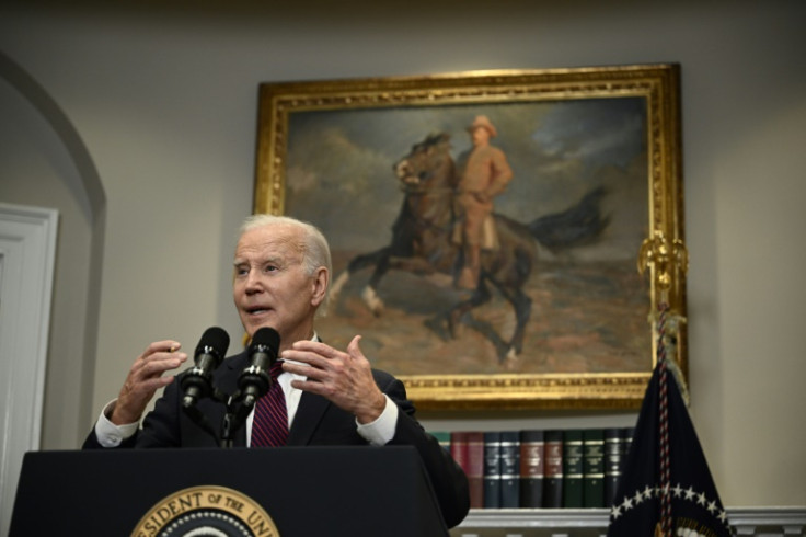 US President Joe Biden speaks to the press in on May 9, 2023, after a high-stakes meeting with key Republican and Democratic lawmakers yielded no breakthrough on the impasse over the US debt limit