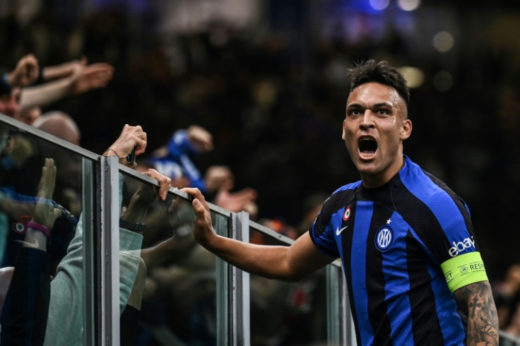 Lautaro Martinez celebrates the goal that sealed Inter Milan's place in the Champions League final