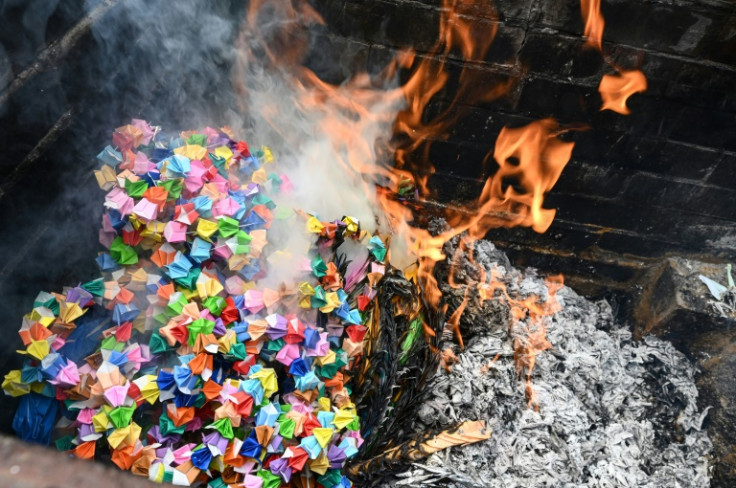 Millions of paper cranes are sent to the Daisho-in Buddhist temple on Miyajima island, where they are ritually burned
