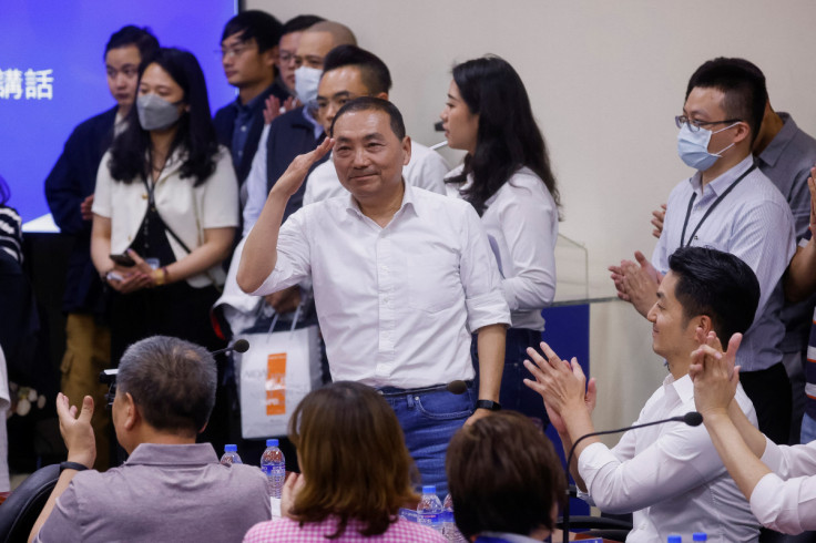 Mayor of New Taipei, Hou Yu-ih, gestures following the confirmation as the presidential candidate for Taiwan's main opposition party the Kuomintang (KMT), in Taipei