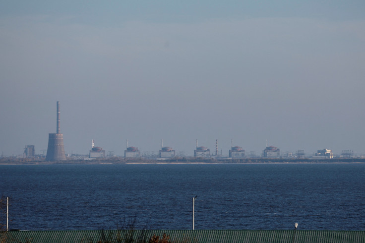 View shows Zaporizhzhia Nuclear Power Plant from the town of Nikopol