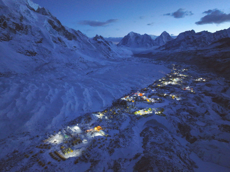 A general view of the Everest base camp taken from a drone, in Nepal