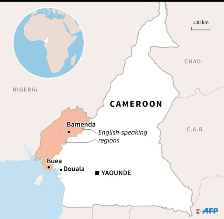 Map of Cameroon locating English-speaking regions and their capitals, Bamenda and Buea
