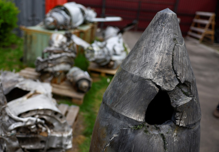 Warhead of a Kh-47 Kinzhal Russian hypersonic missile, shot down by Ukrainian Air Defence is seen at a compound of Scientific Research Institute in Kyiv