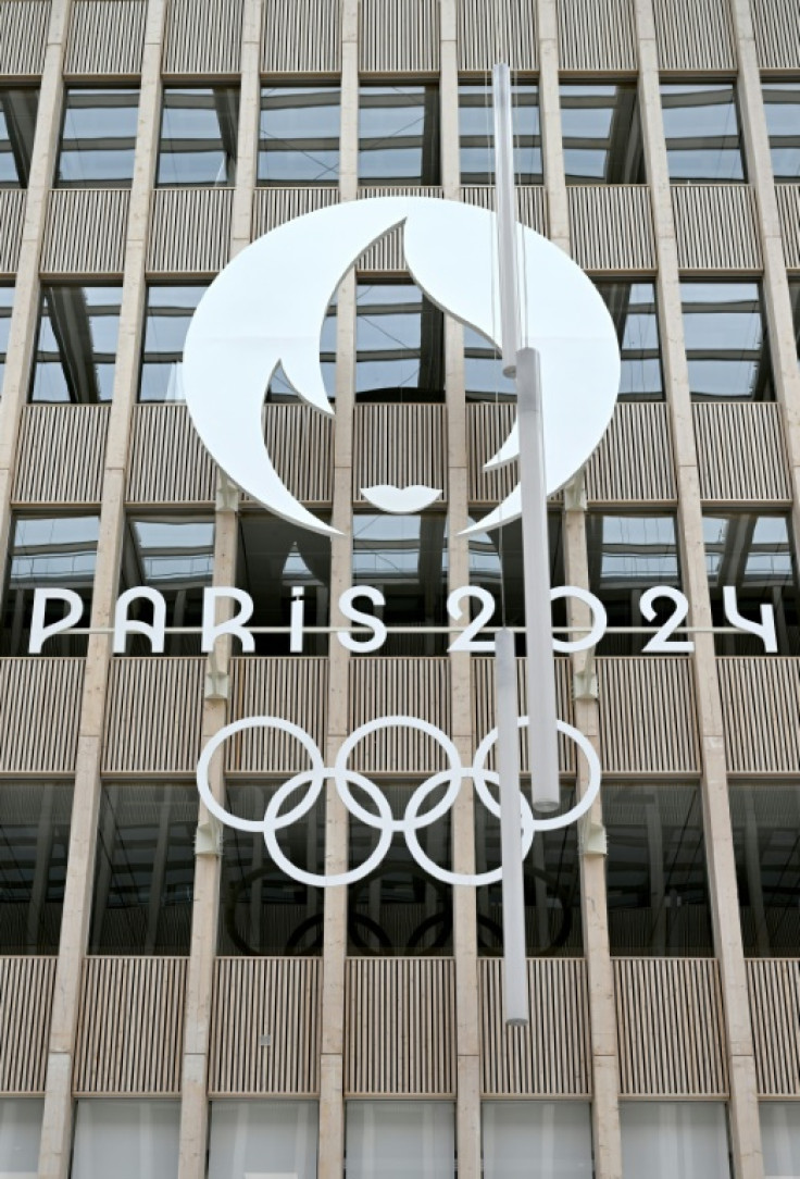 The Paris 2024 Olympic Games logo emblazoned across the offices of the Paris Organising Committee for next year's games