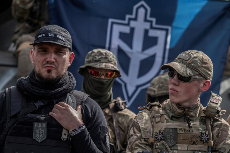 Members of the Russian Volunteer Corps are seen near Russian border, in Ukraine