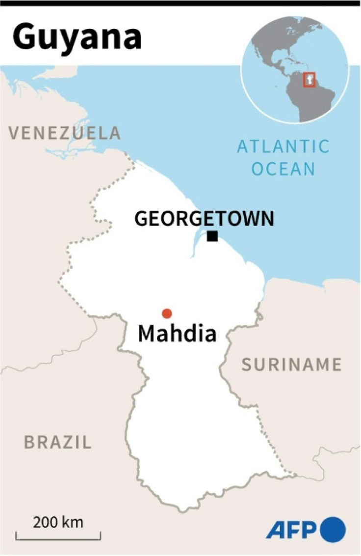 Map of Guyana locating Mahdia, where multiple children were killed in a school dormitory fire that started late on May 21.