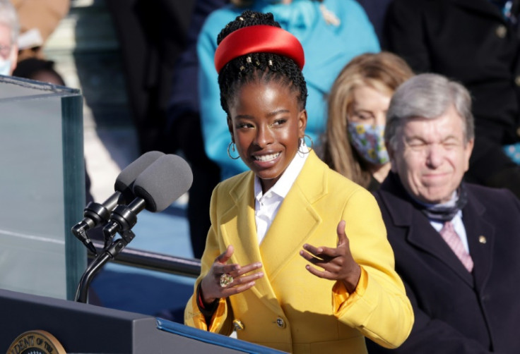 Poet Amanda Gorman speaks during the inauguration of President Joe Biden on January 20, 2021 -- her poem has been moved out of one library section for young children