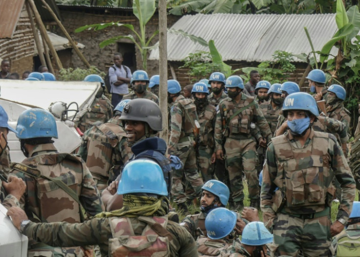 L'arrivée de Casques bleus de l'ONU dans une base à Rugari, à 50 km de Goma dans l'est de la République démocratique du Congo le 28 janvier 2022