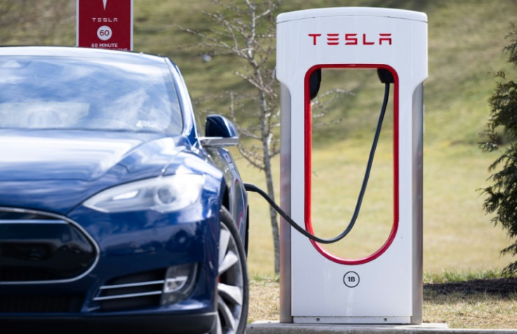 A Tesla Model S is plugged into a charging station in Falls Church, Virginia in February 2023