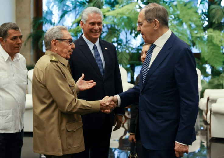 Russia Foreign Minister Sergey Lavrov (right) met former Cuba president Raul Castro (left) on his trip to Havana as part of a tour of Latin American allies