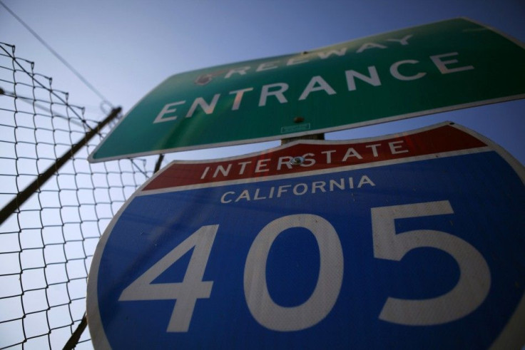 A sign is seen for the 405 freeway in Los Angeles