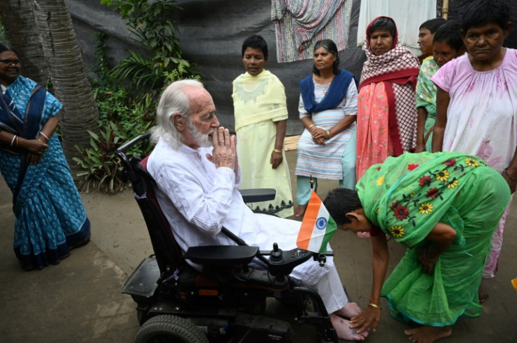 Brother Gaston greeting people at the Inter-Religious Center of Development (ICOD) in Kolkata