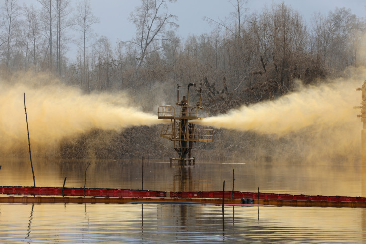 A view of an oil spill from a well head is pictured at Santa Barbara, in Nembe, Bayelsa