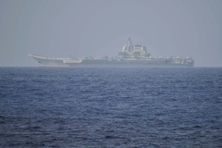 China's Shandong aircraft carrier is pictured here in April 2023 in the Pacific Ocean, about 300 kilometres (186 miles) south of Japan's Okinawa prefecture
