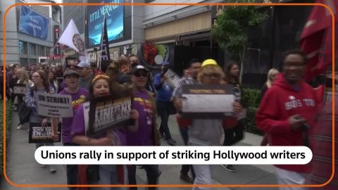 Unions rally in support of striking Hollywood writers