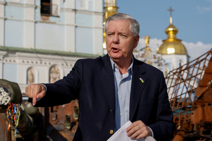 U.S. Senator Graham speaks during an interview with media in Kyiv