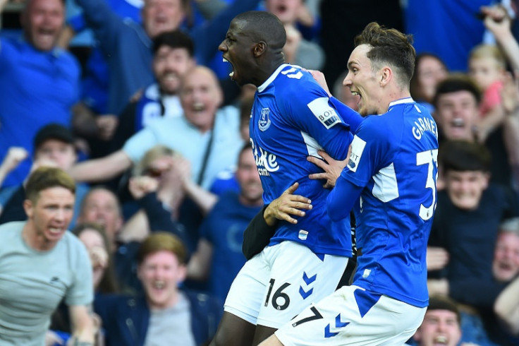 Abdoulaye Doucoure (left) scored the goal which kept Everton in the Premier League