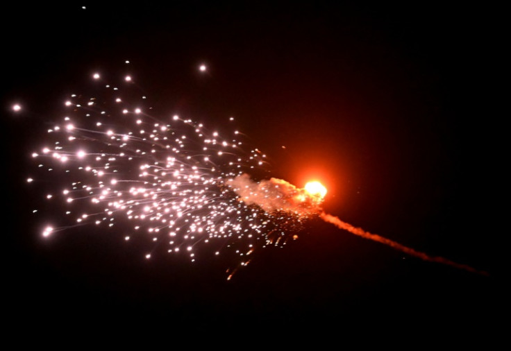 A drone explodes over the Ukraine capital overnight Sautrday-Sunday after being hit by air-defence systems