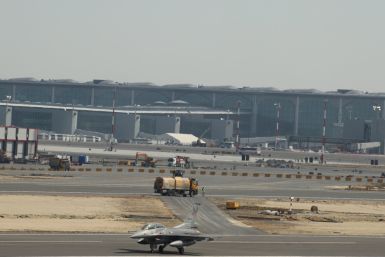 A Turkish Air Force F16 jet lands at a new airport under construction in Istanbul