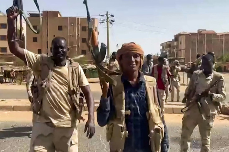 Fighters of the Sudanese paramilitary Rapid Support Forces seen on April 23, 2023 in greater Khartoum