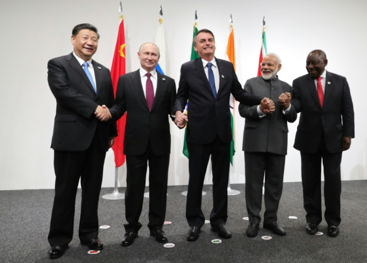 Lineup at the BRICS summit in 2019: Chinese President Xi Jinping (left); Russian President Vladimir Putin; Brazil's then president, Jair Bolsonaro; Indian Prime Minister Narendra Modi; and South African President Cyril Ramaphosa