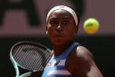 Focus on the ball: Coco Gauff in action against Spain's Rebeka Masarova