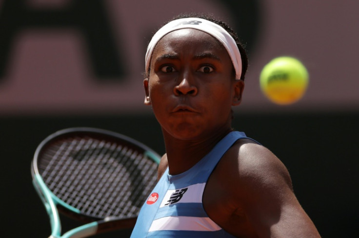 Focus on the ball: Coco Gauff in action against Spain's Rebeka Masarova