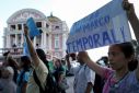 Indigenous people and their supporters demonstrate against a bill that stops the expanded demarcation of Indigenous territories, in Manaus, Amazonas State, Brazil, on May 30, 2023
