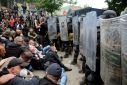 Serbs from Kosovo faced off against riot police in Zvecan on Monday