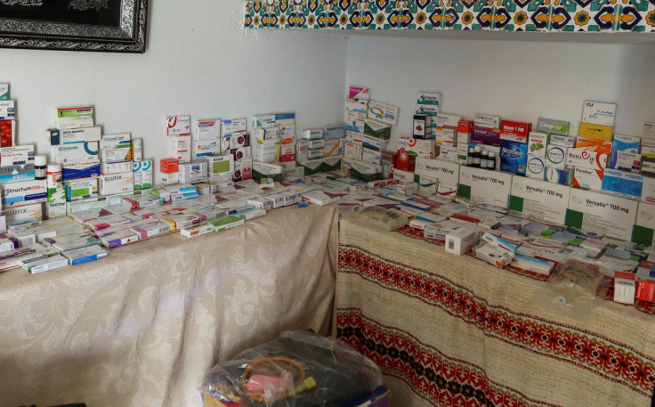 A view shows boxes of medicine at retired soldier Nabil Boukhili's unofficial medicine exchange room  at the roof of his house, in Tunis