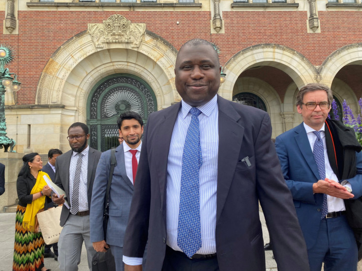 Gambian Justice Minister Dawda Jallow stands outside the International Court of Justice in The Hague