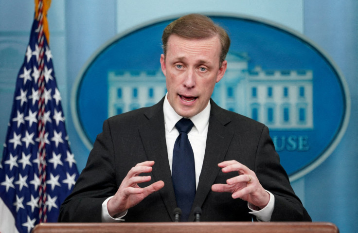 Jake Sullivan speaks at a press briefing at the White House in Washington