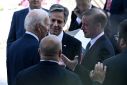 US President Joe Biden (L) speaks with US Secretary of State Antony Blinken (C) and US National Security Adviser Jake Sullivan (R) during the G7 Leaders' Summit in Hiroshima in May 2023