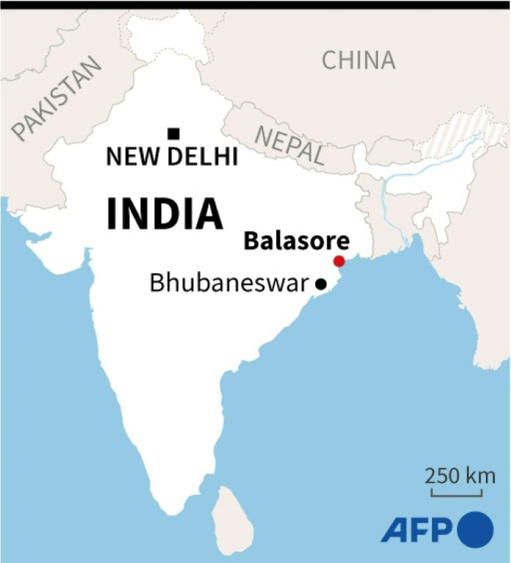 Map of India locating the site of a train accident in eastern Odisha state