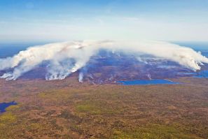 Aerial view of wildfire in Shelburne County, Nova Scotia