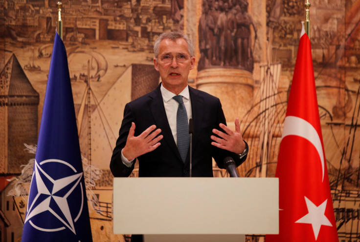NATO Secretary-General Stoltenberg speaks during a press conference in Istanbul