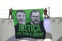 People attend a demonstration in Rio de Janeiro, Brazil, on June 26, 2022, to call for justice for the murders of Phillips and Pereira