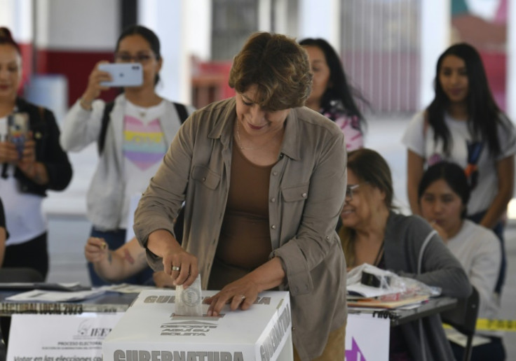 Delfina Gomez, the candidate of Mexico's ruling Morena party, votes on the outskirts of the capital Mexico City