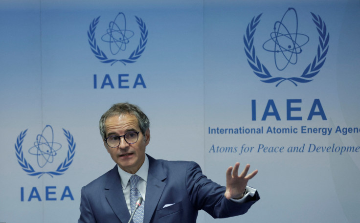 IAEA Director General Rafael Grossi attends a news conference during an IAEA board of governors meeting in Vienna
