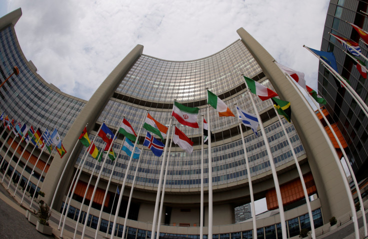 The Iranian and other flags flutter in front of the International Atomic Energy Agency (IAEA) organisation's headquarters in Vienna