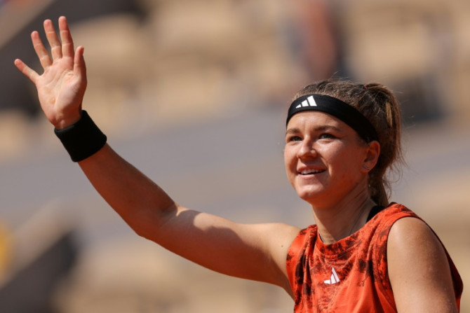 Karolina Muchova celebrates her win over Anastasia Pavlyuchenkova