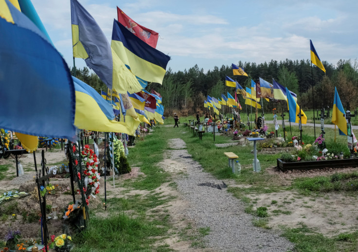 A view shows graves of killed Ukrainian defenders at a cemetery in Poltava