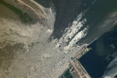 A satellite image shows damaged Nova Kakhovka Dam in Kherson region